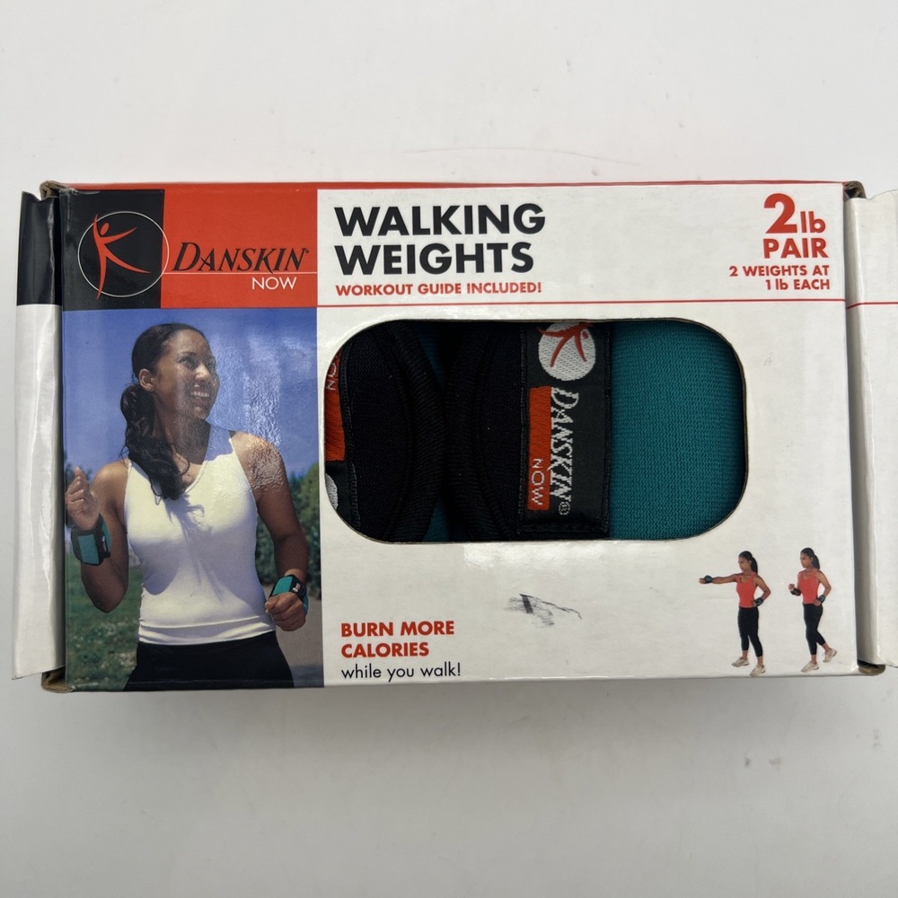 Pair of Danskin Now 1lb each Sport Hand Walking Weights Soft Teal/Black NEW VTG